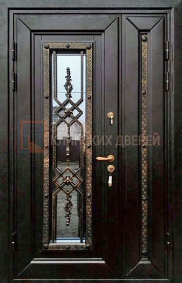 Входная металлическая дверь с порошком и МДФ внутри с багетами стеклом и ковкой СКВ-94 с порошком и МДФ внутри с багетами стеклом и ковкой СКВ-94